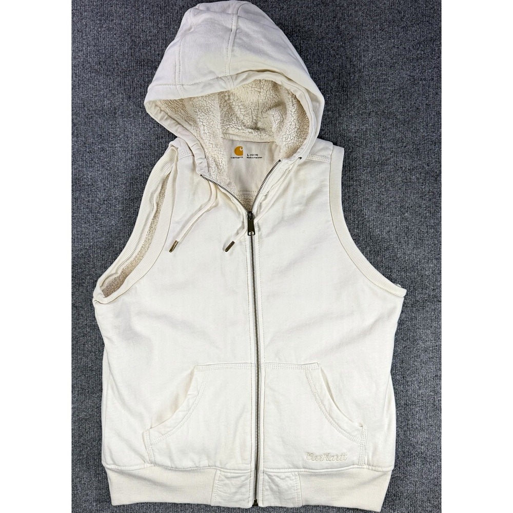 Carhartt Hooded Sherpa Lined Full Zip Vest White womens L Pockets